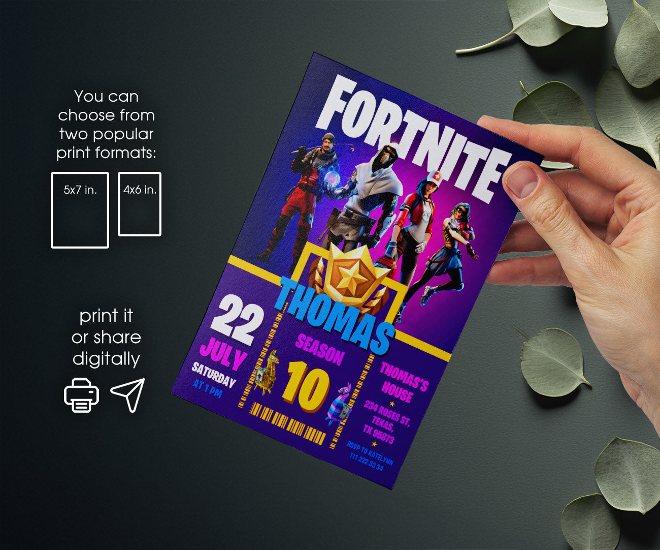Fortnite Gamer customizable invitation template | Share or Print | boy | ZI273