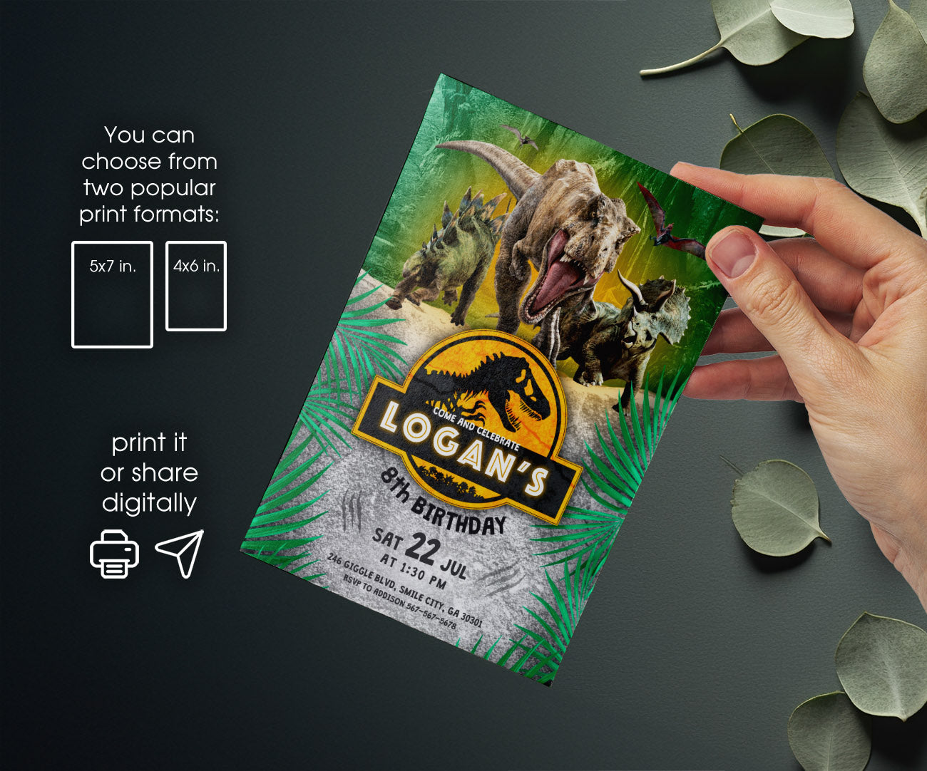 Jurassic Park Dinosaur customizable invitation template | Share or Print | AL108
