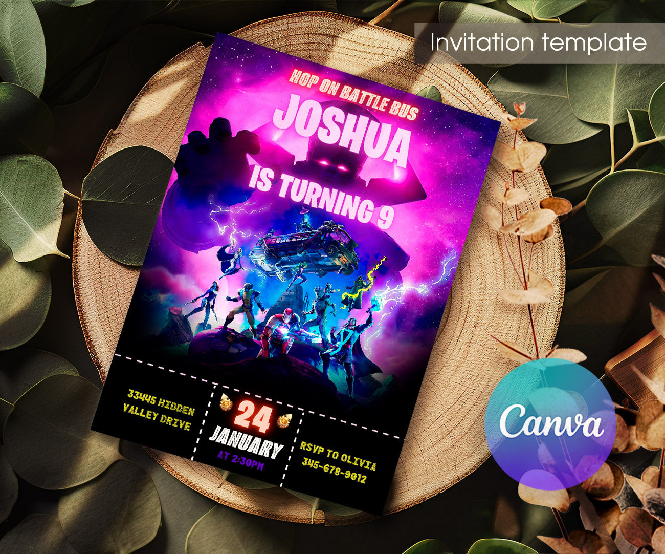Fortnite Gamer customizable invitation template | Share or Print | boy | IQ432