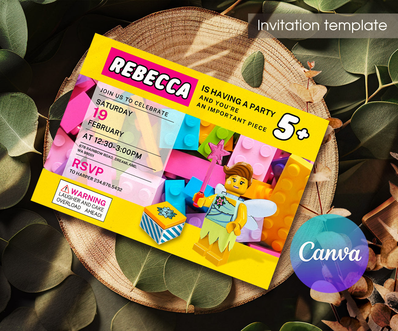 Lego Butterfly Fairy Girl customizable invitation template | Share or Print | girl | NT942