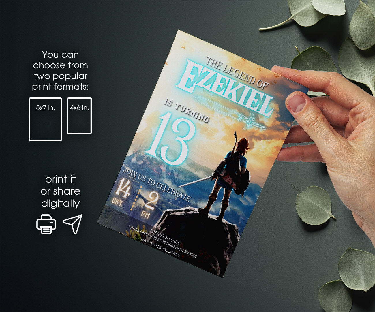 Legend of Zelda Gamer customizable invitation template | Share or Print | IR299