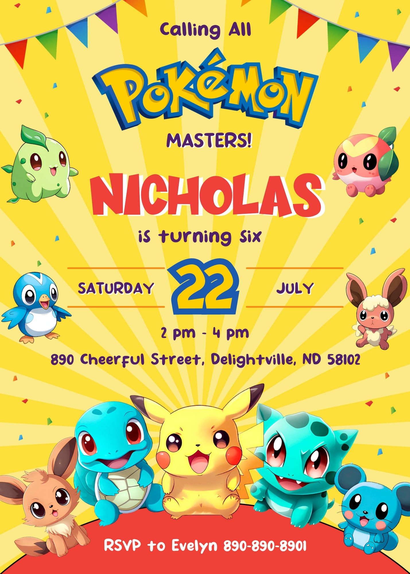 Pokemon Pikachu customizable invitation template | Share or Print | BJ494