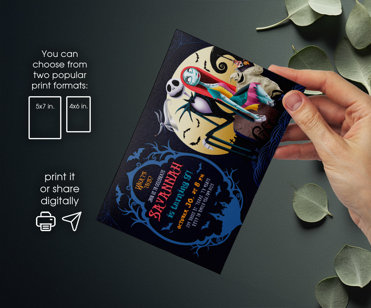 The Nightmare Before Christmas Halloween customizable invitation template | Share or Print | YG509