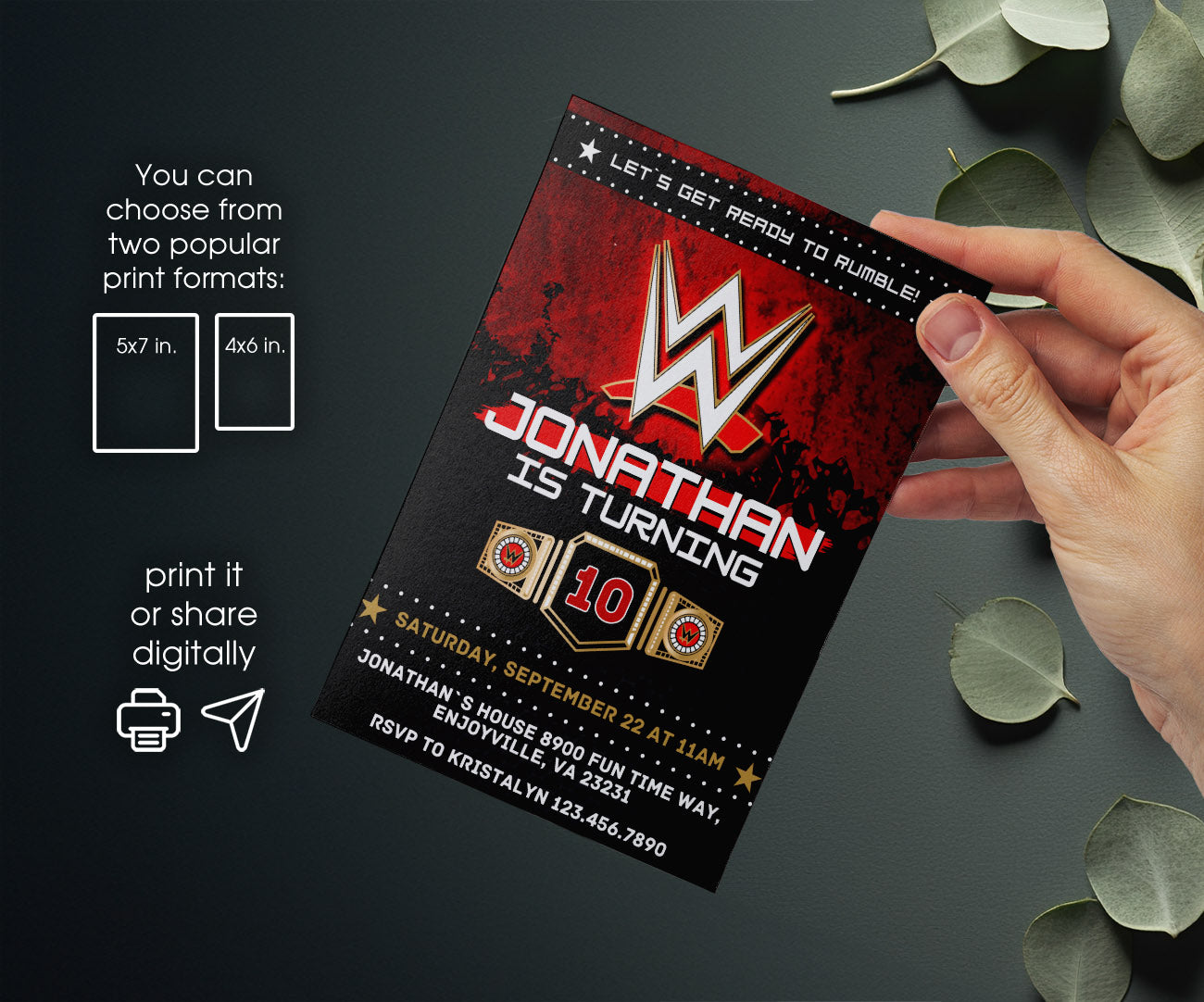Wrestling WWE WrestleMania customizable invitation template | Share or Print | boy | KJ314