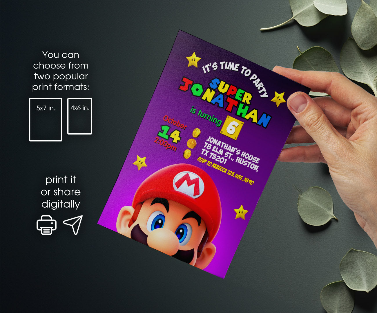 Super Mario Bros customizable invitation template | Share or Print | LZ474