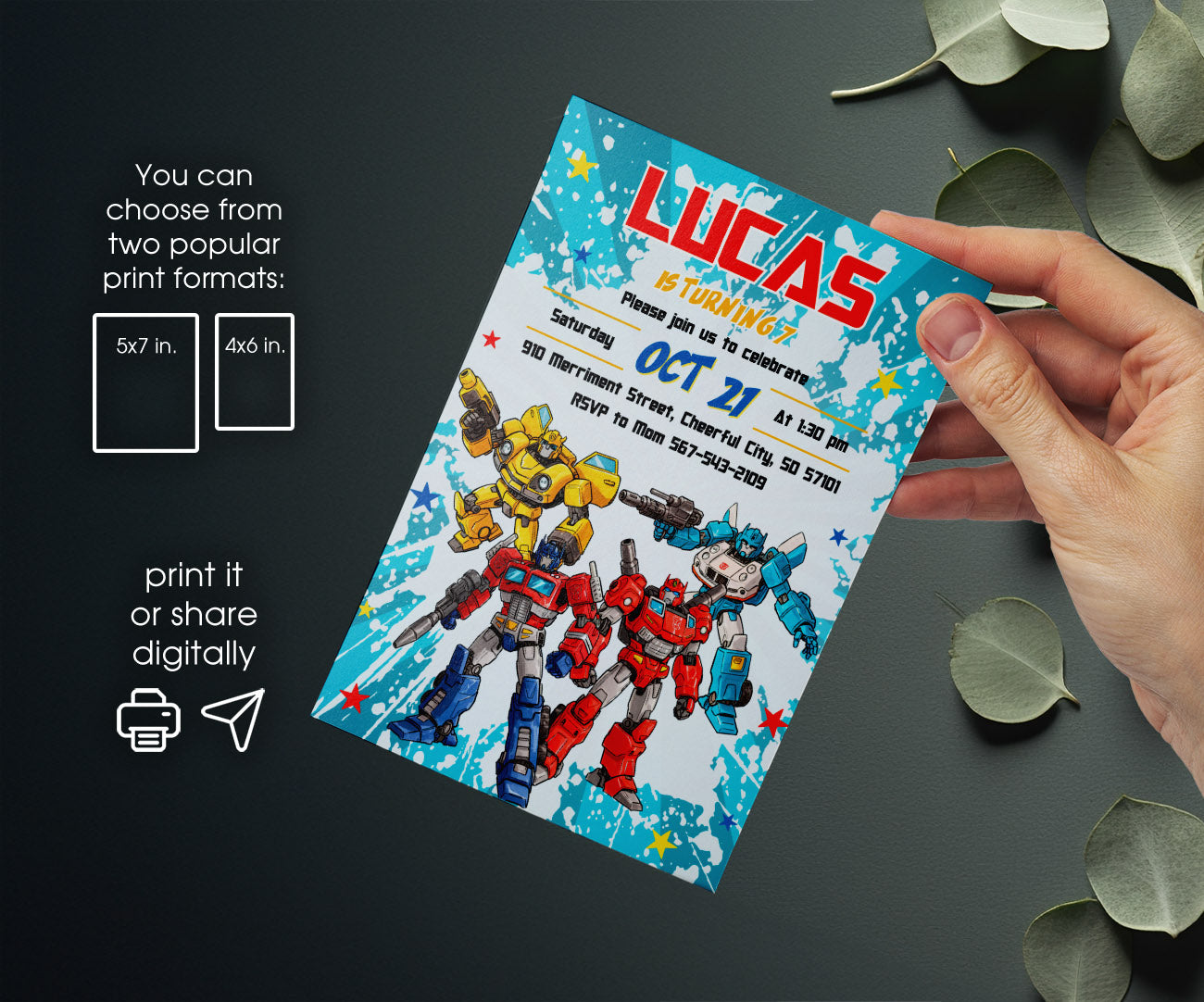 Transformers Rescue Bots customizable invitation template | Share or Print | boy | AK455