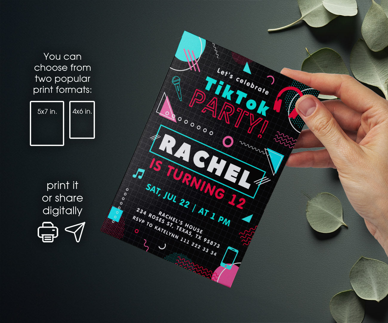 Tik Tok Party customizable invitation template | Share or Print | TV192