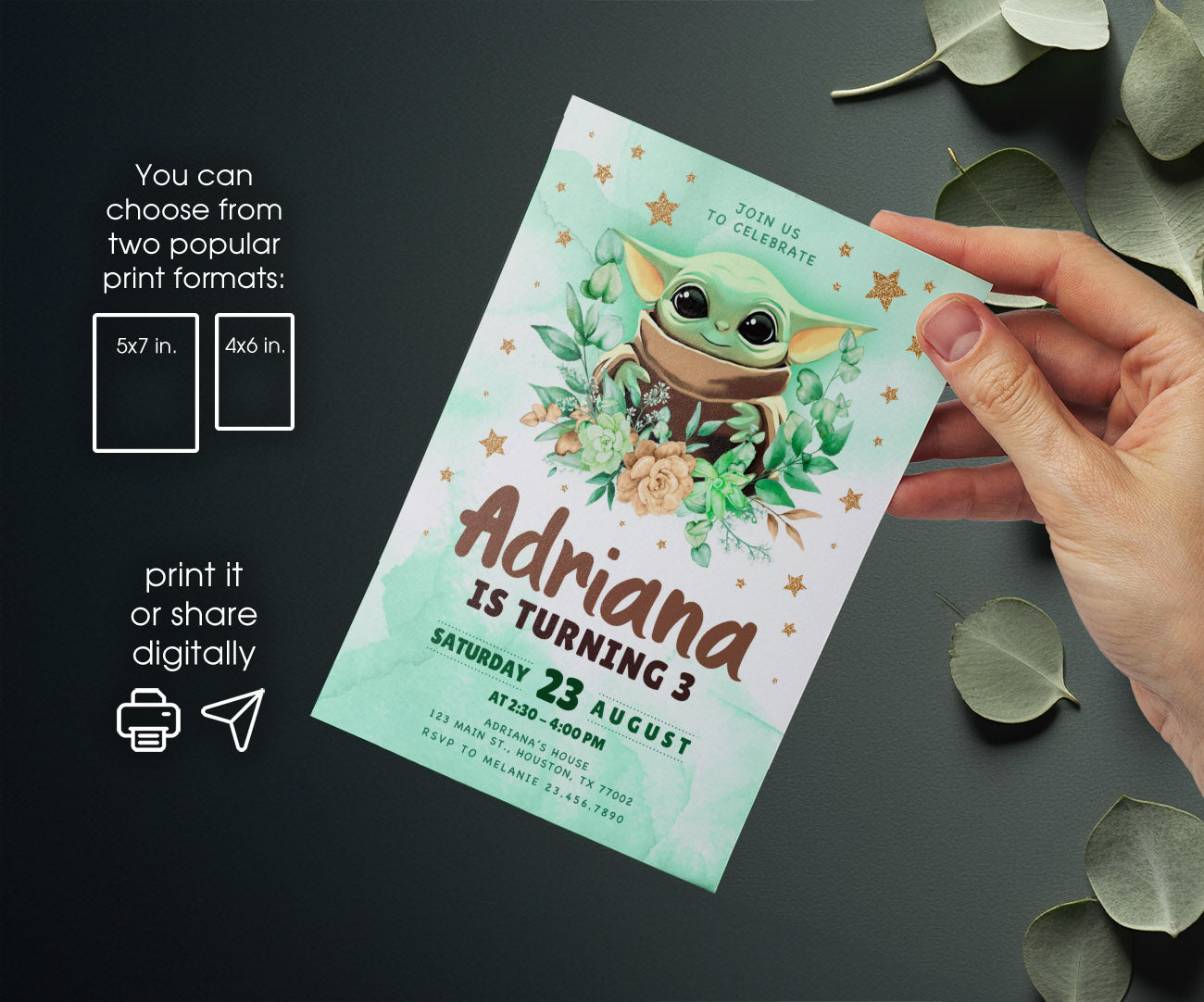 Baby Yoda Grogu Star Wars Mandalorian customizable invitation template | Share or Print | boy | RP732