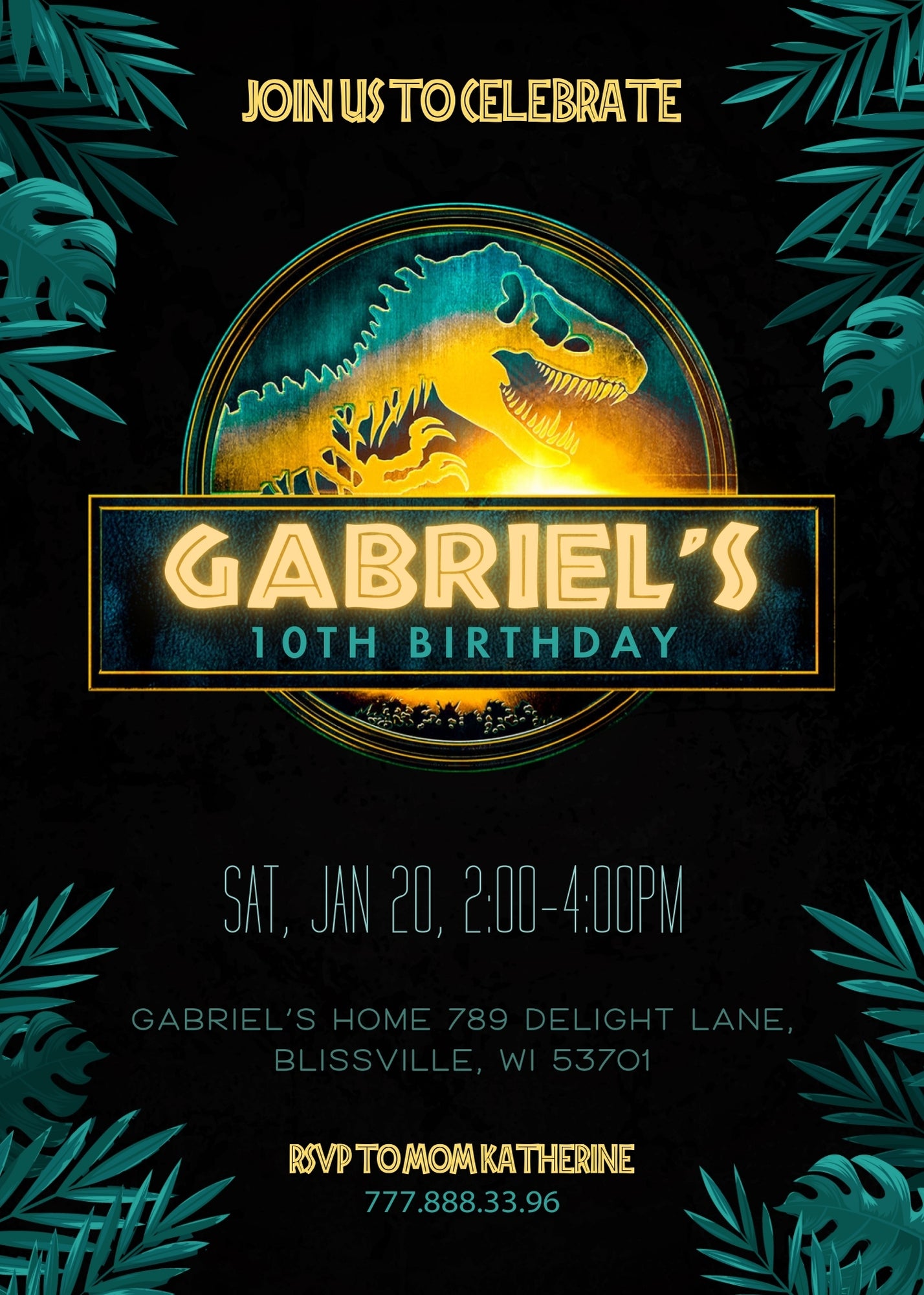 Jurassic World Rebirth Dinosaur customizable invitation template | Share or Print | VC369