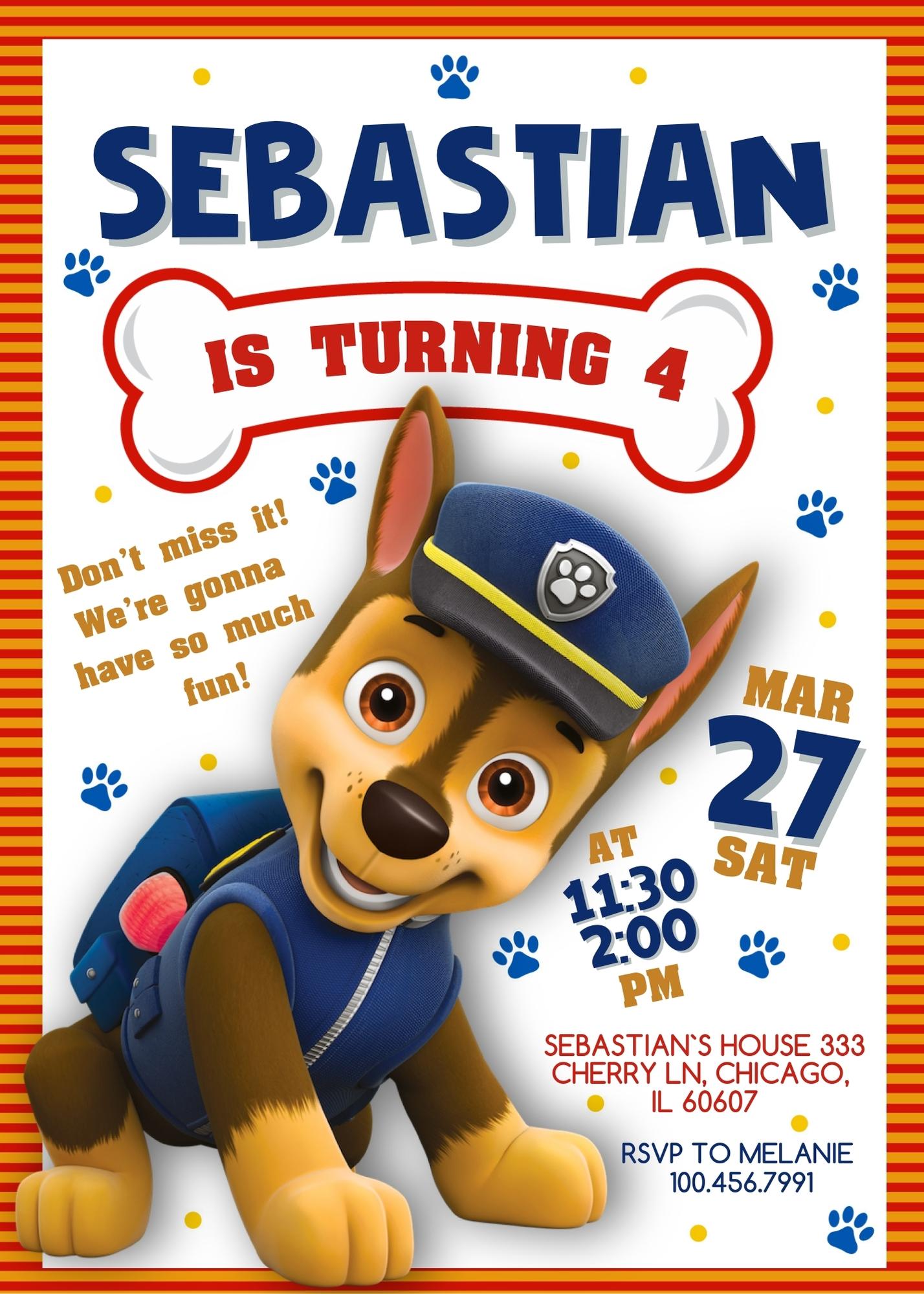PAW Patrol customizable invitation template | Share or Print | QS882