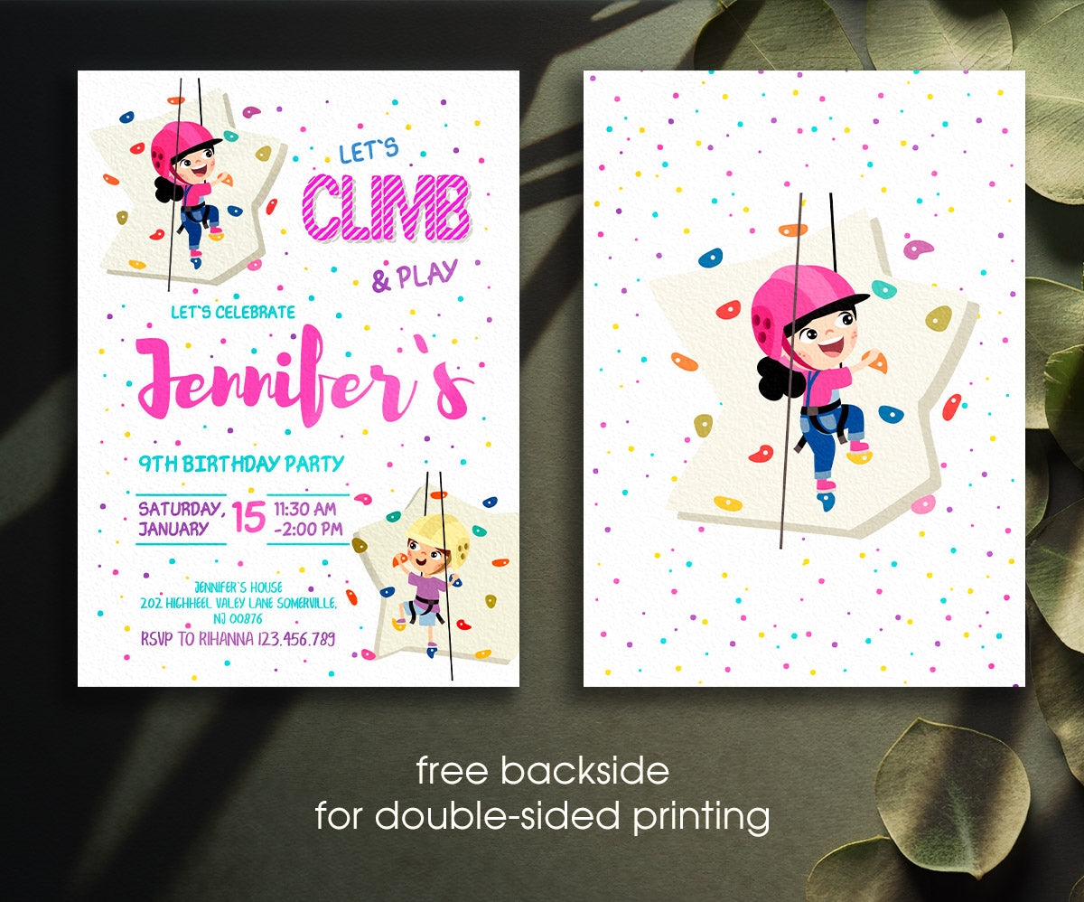 Rock Climbing customizable invitation template | Share or Print | KH743