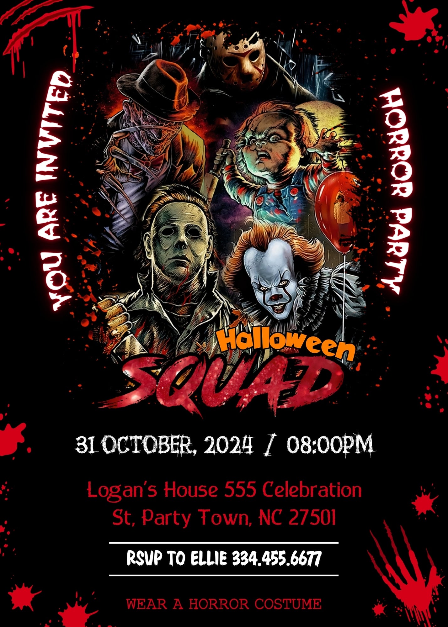 Horror Killer Movie Party customizable invitation template | Share or Print | UO890