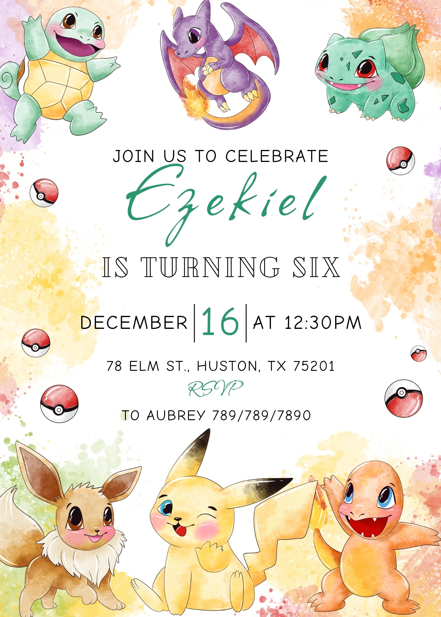 Pokemon Pikachu customizable invitation template | Share or Print | UK639