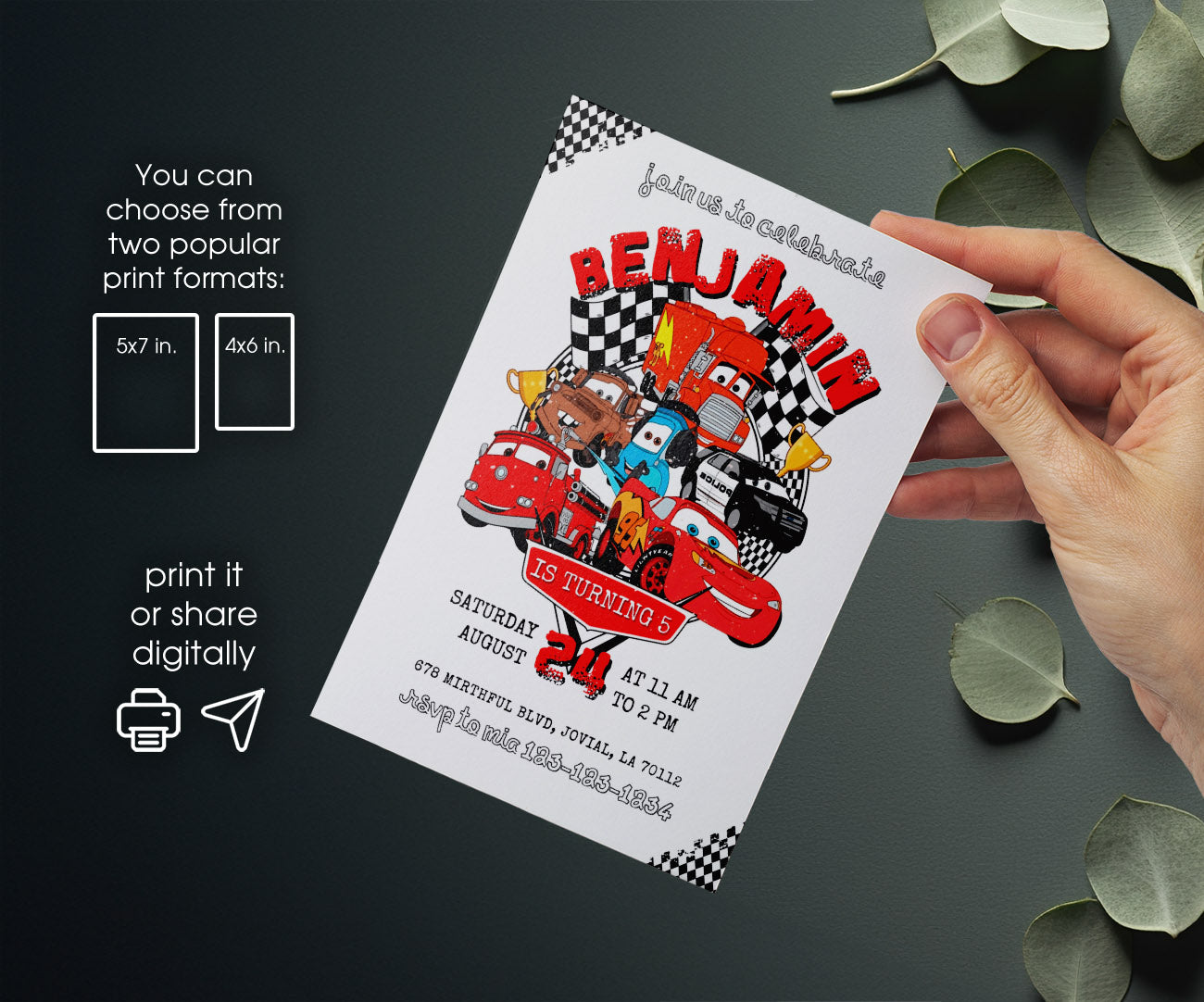 Cars Lightning McQueen customizable invitation template | Share or Print | boy | OP740