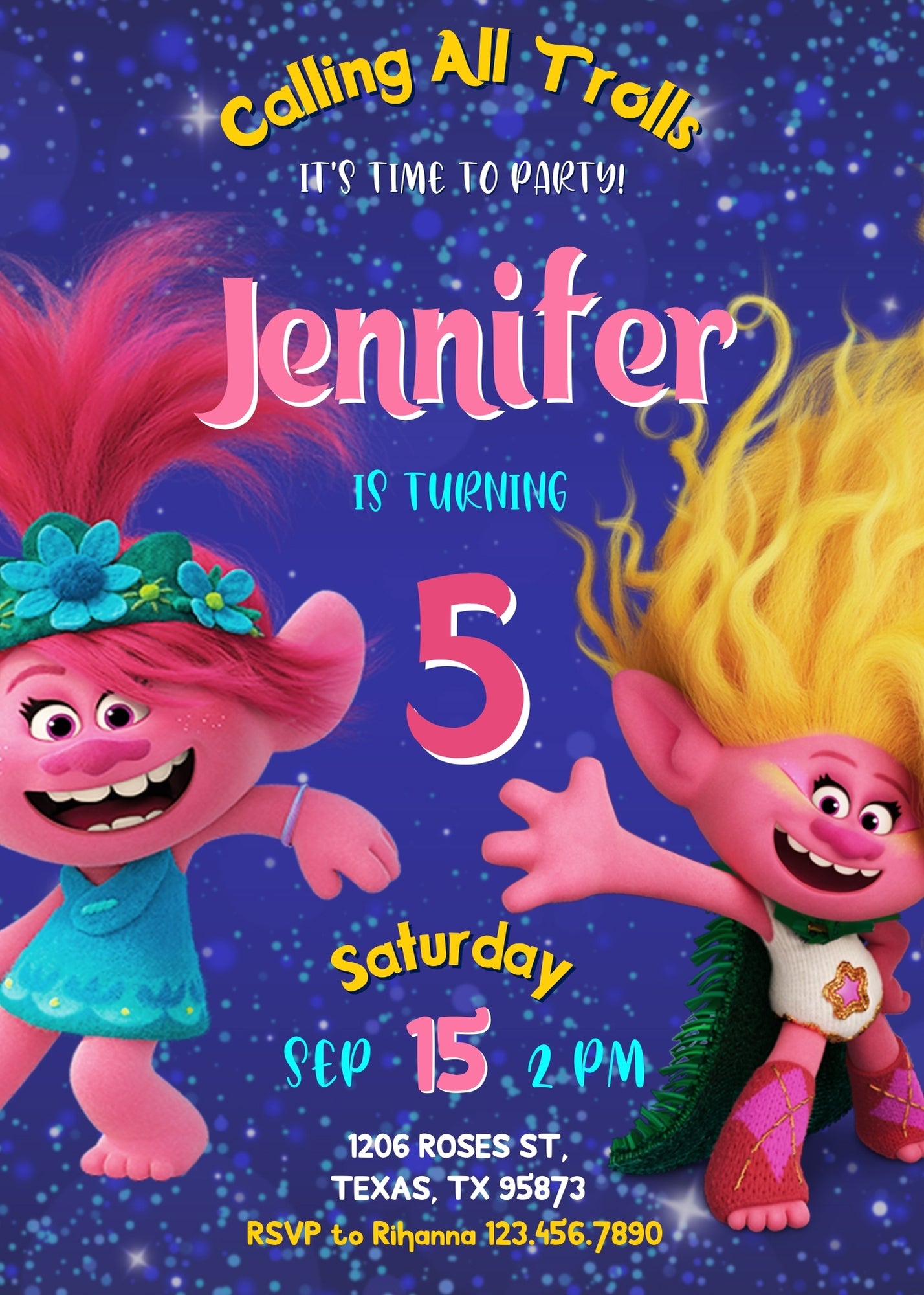 Trolls Poppy customizable invitation template | Share or Print | XM189