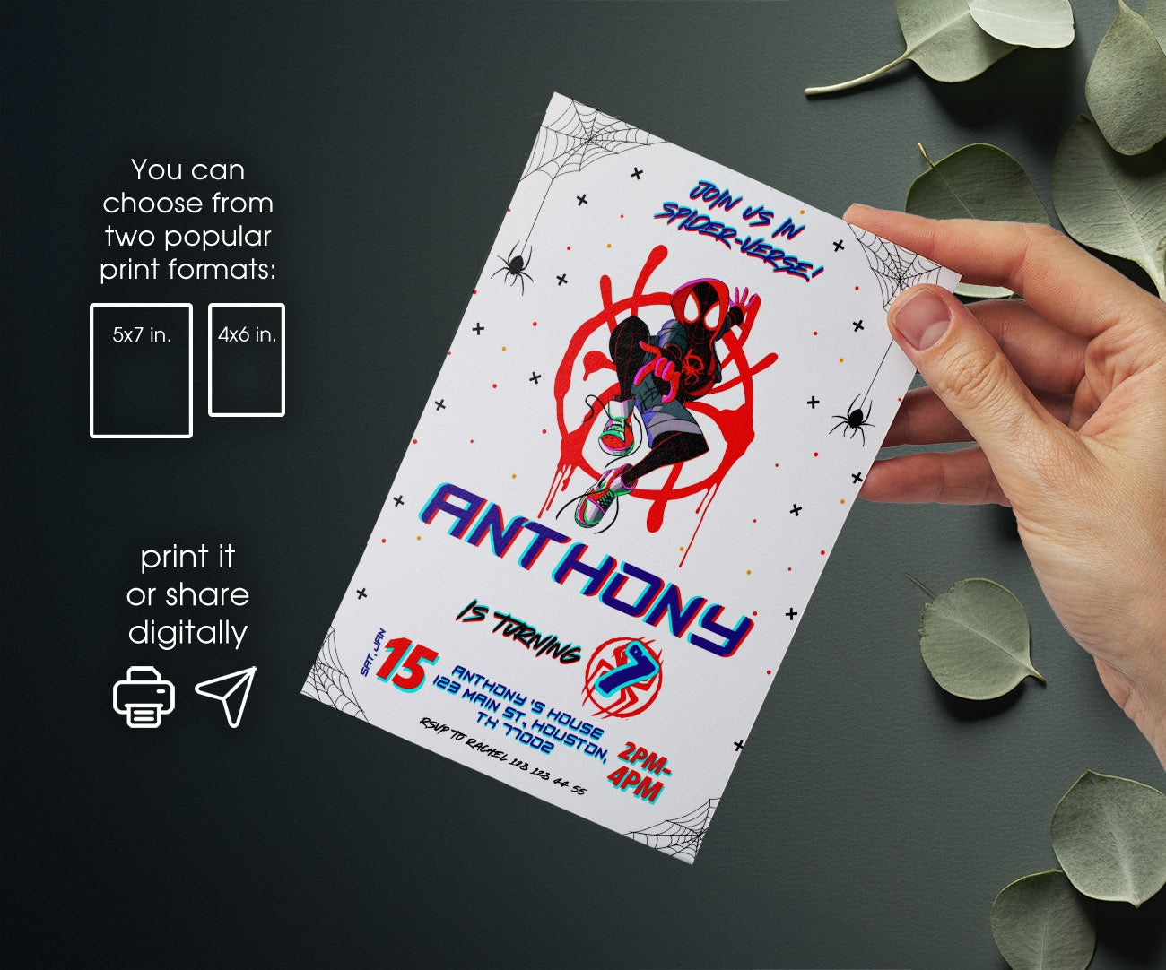 Spider Man Across the Spider-Verse customizable invitation template | Share or Print | boy | FJ413