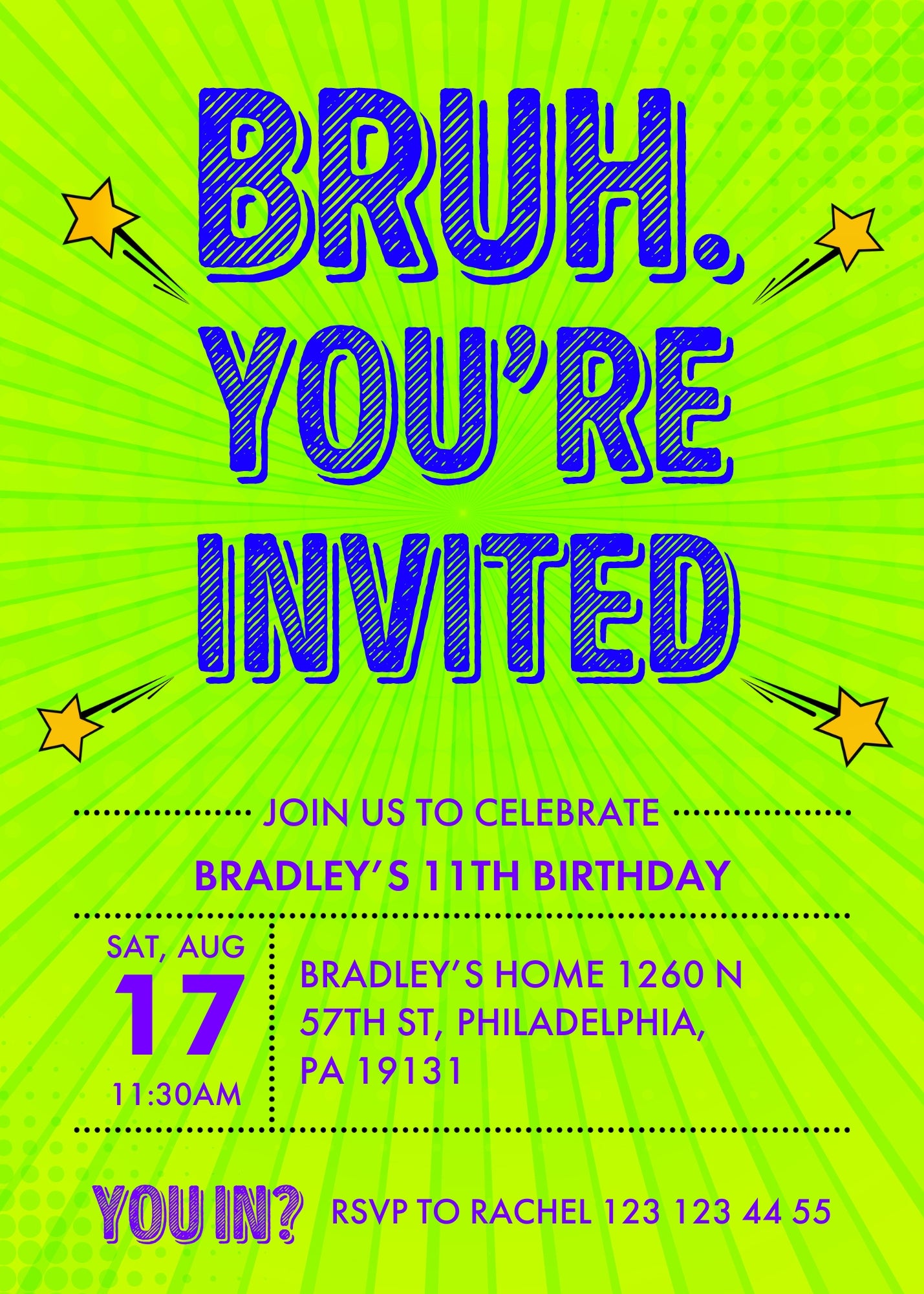 Bruh Birthday customizable invitation template | Share or Print | boy | UM531