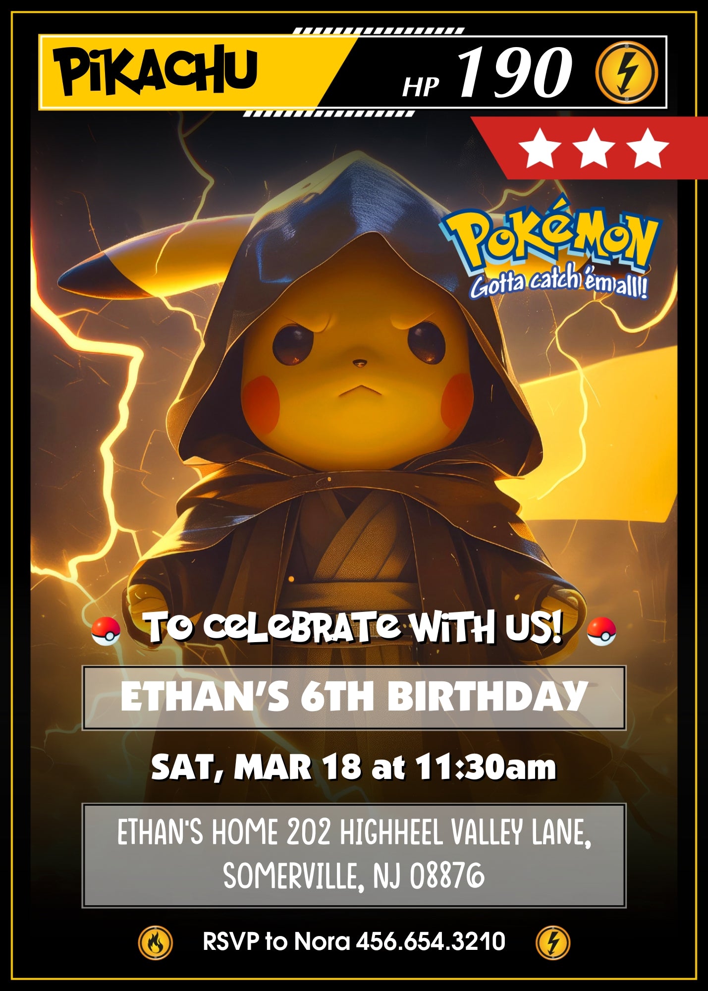 Pokemon Pikachu customizable invitation template | Share or Print | IL143