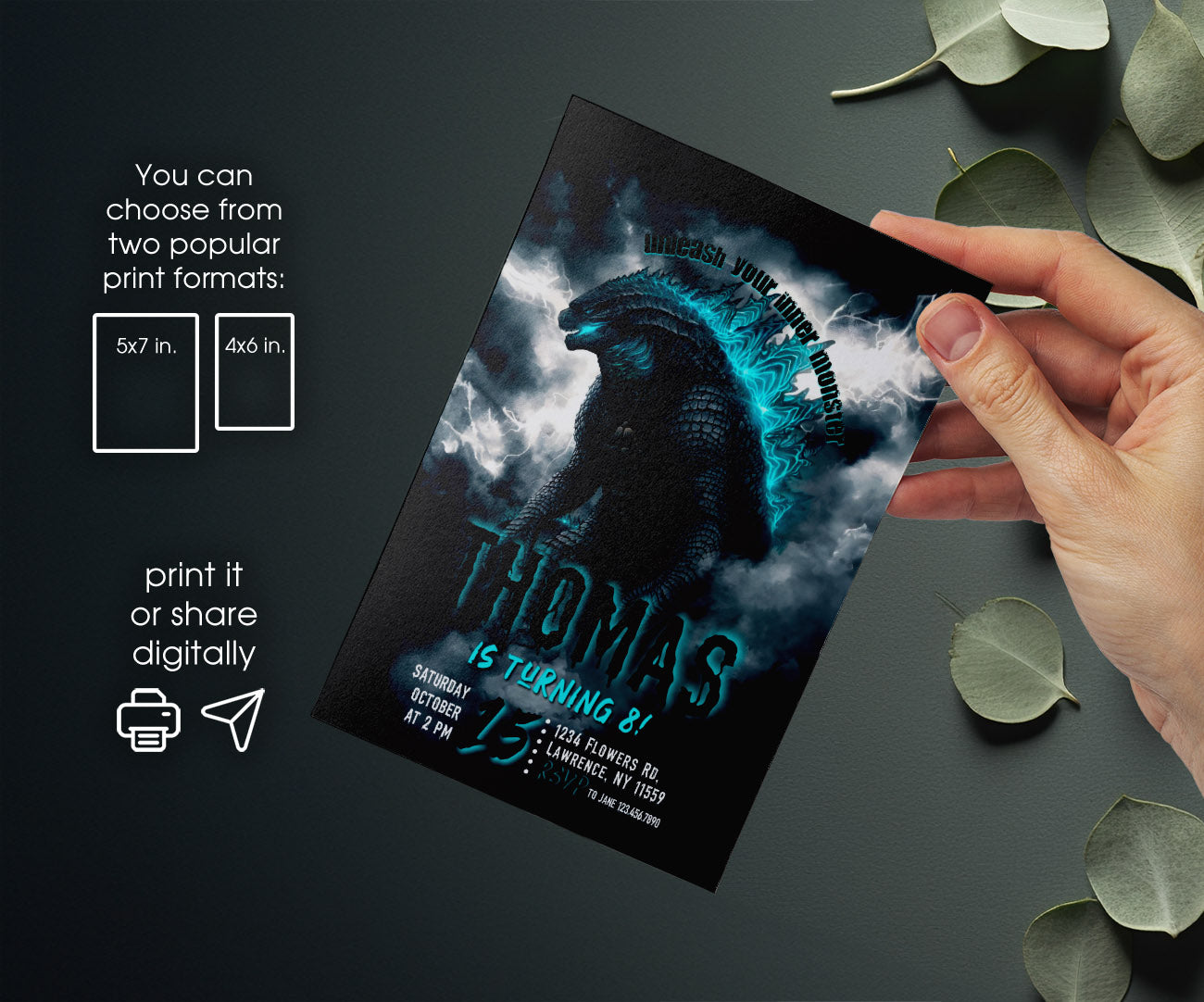 Godzilla and King Kong customizable invitation template | Share or Print | XL616