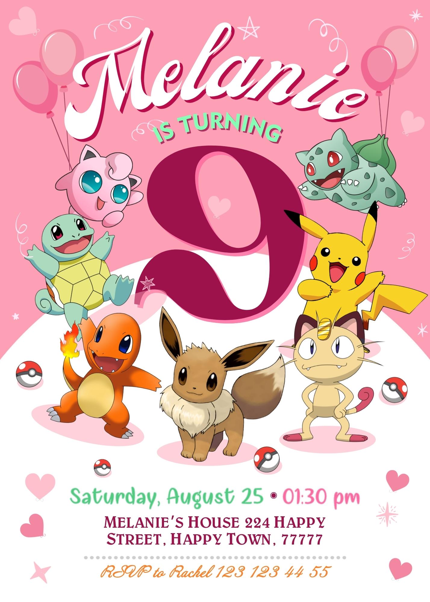 Pokemon Pikachu customizable invitation template | Share or Print | YW103