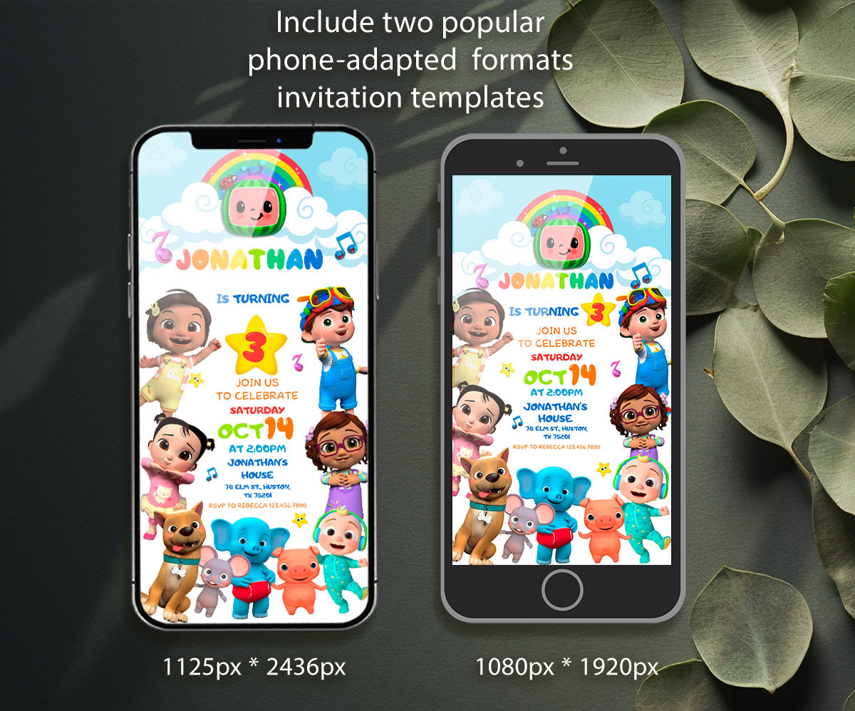 Cocomelon customizable invitation template | Share or Print | JQ740