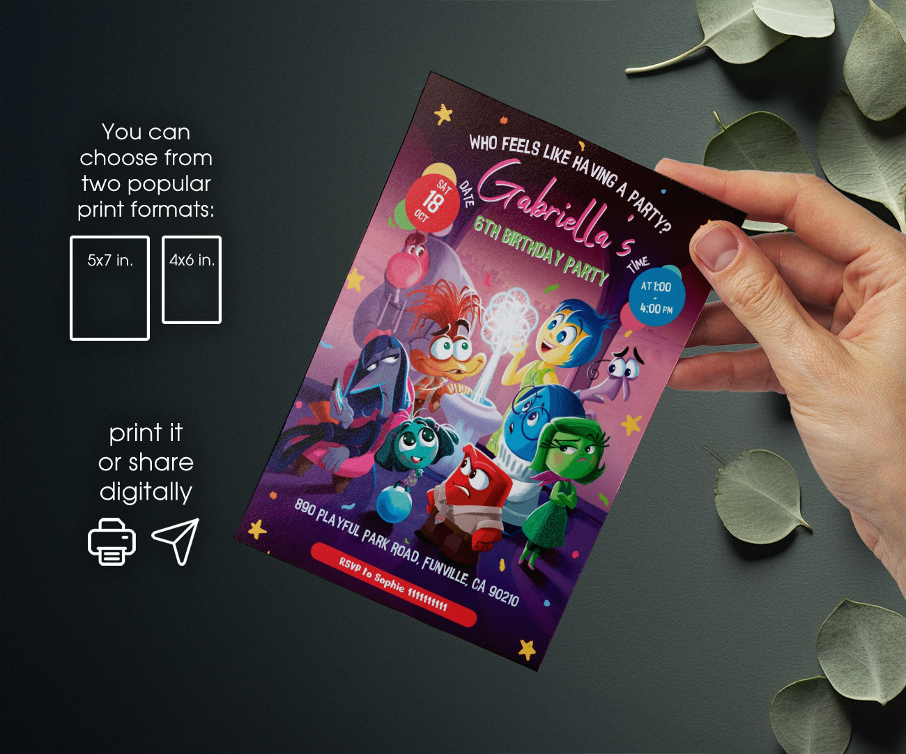 Inside Out 2 customizable invitation template | Share or Print | TT434