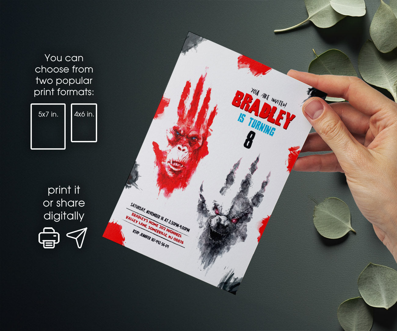 Godzilla X King Kong customizable invitation template | Share or Print | VV868