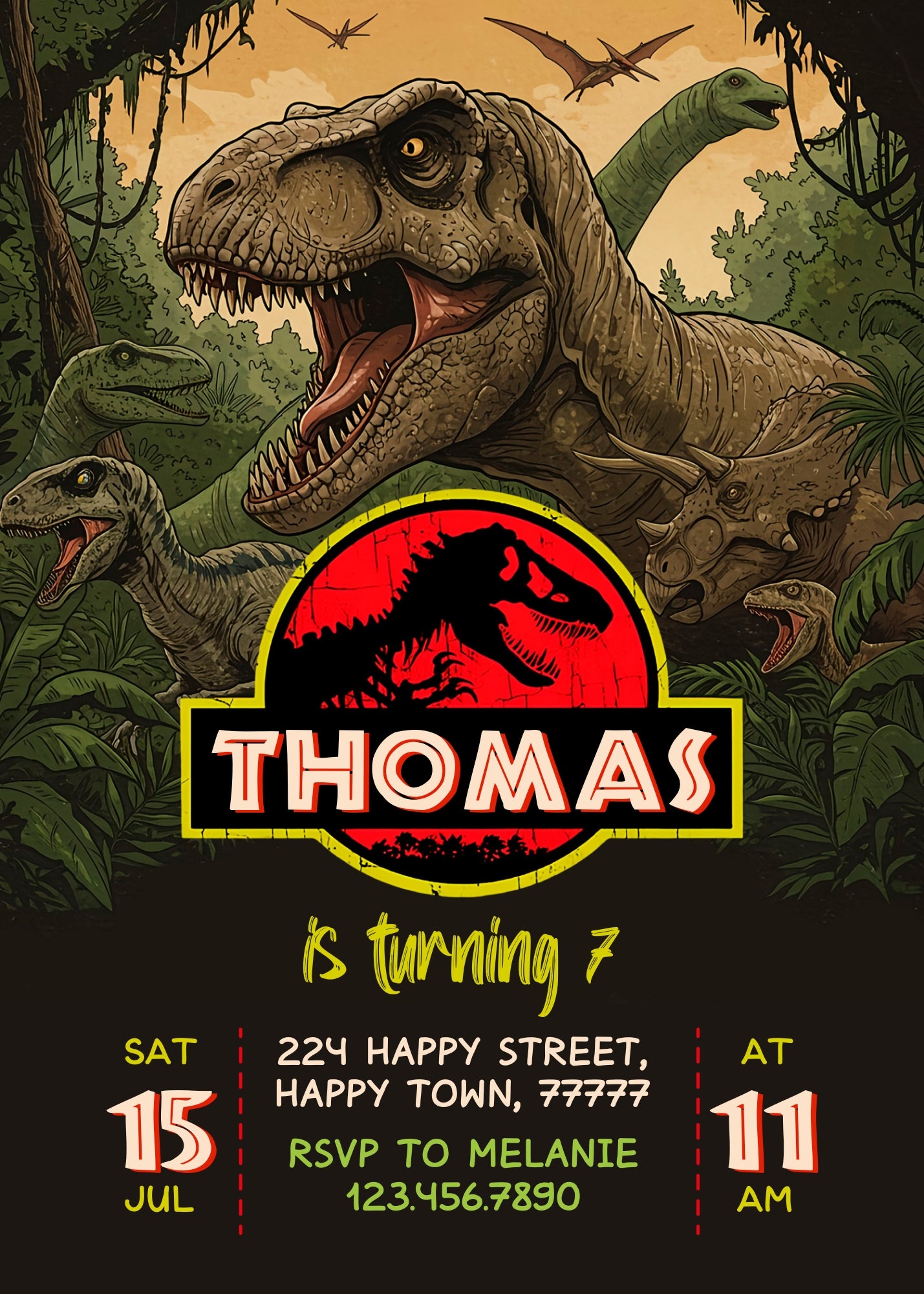 Jurassic World Dinosaur customizable invitation template | Share or Print | TK560