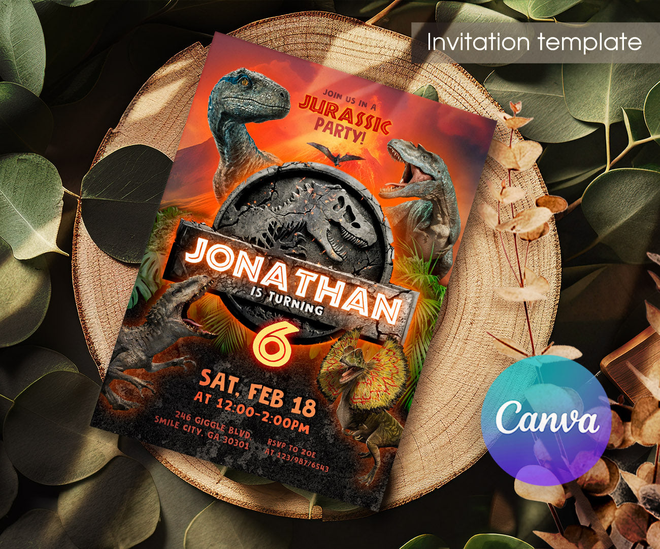 Jurassic World Dinosaur customizable invitation template | Share or Print | BG651