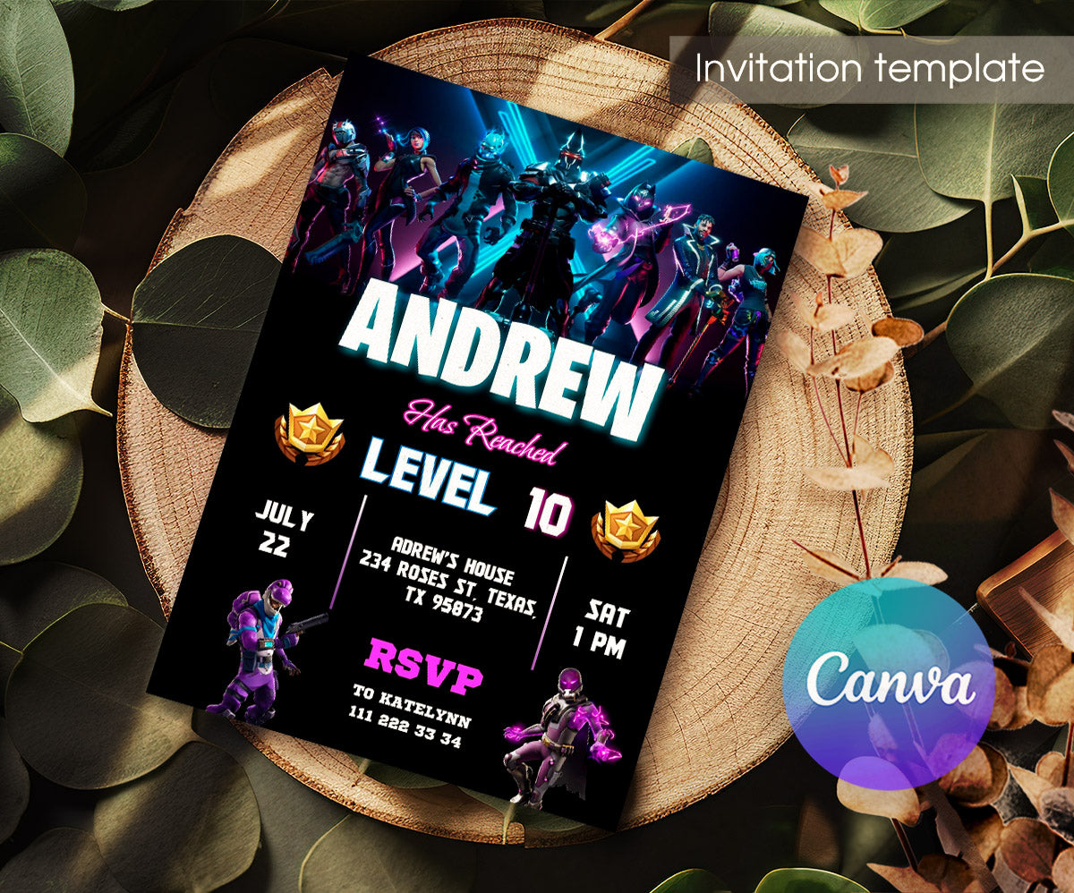 Fortnite Gamer customizable invitation template | Share or Print | boy | VG276