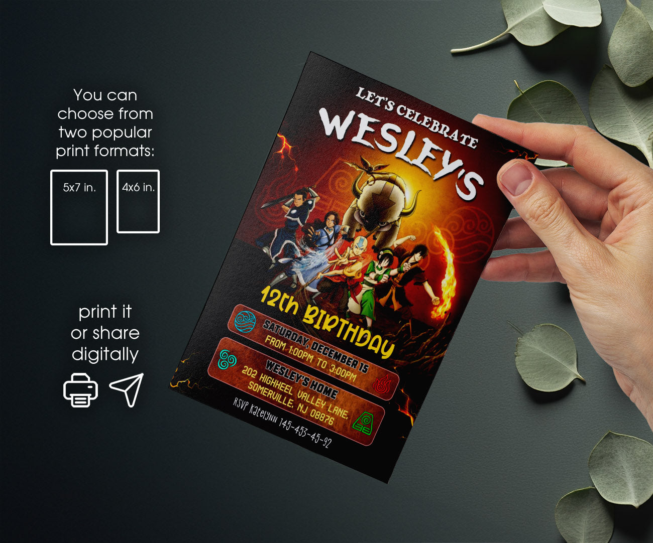 Avatar The Last Airbender customizable invitation template | Share or Print | HW753