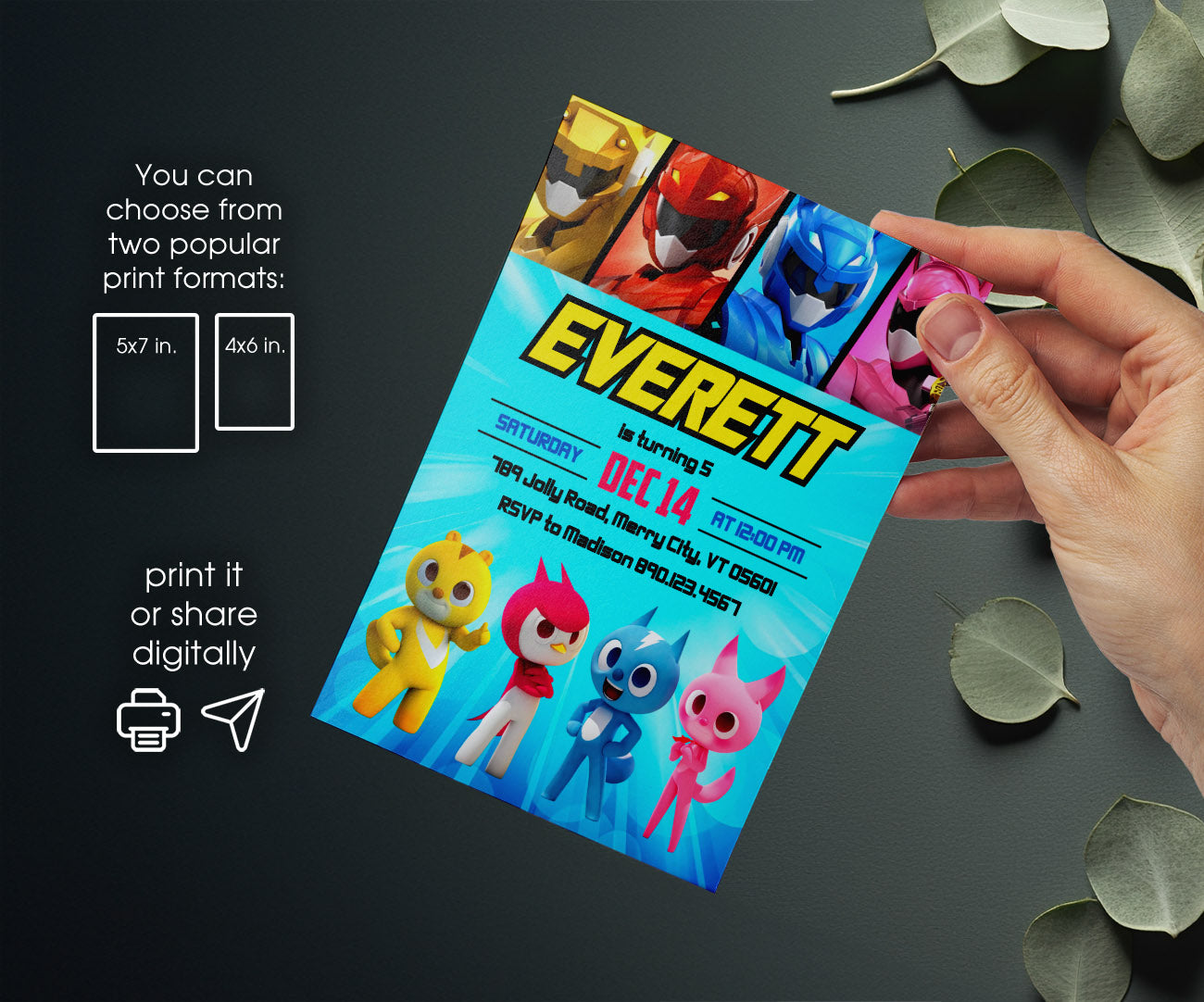 Miniforce customizable invitation template | Share or Print | boy | PA774