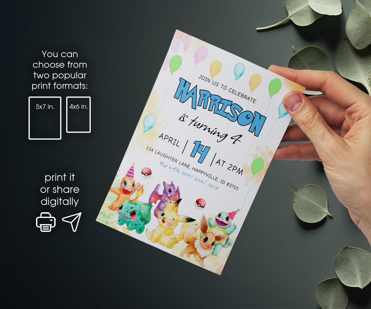 Pokemon Pikachu customizable invitation template | Share or Print | UR870