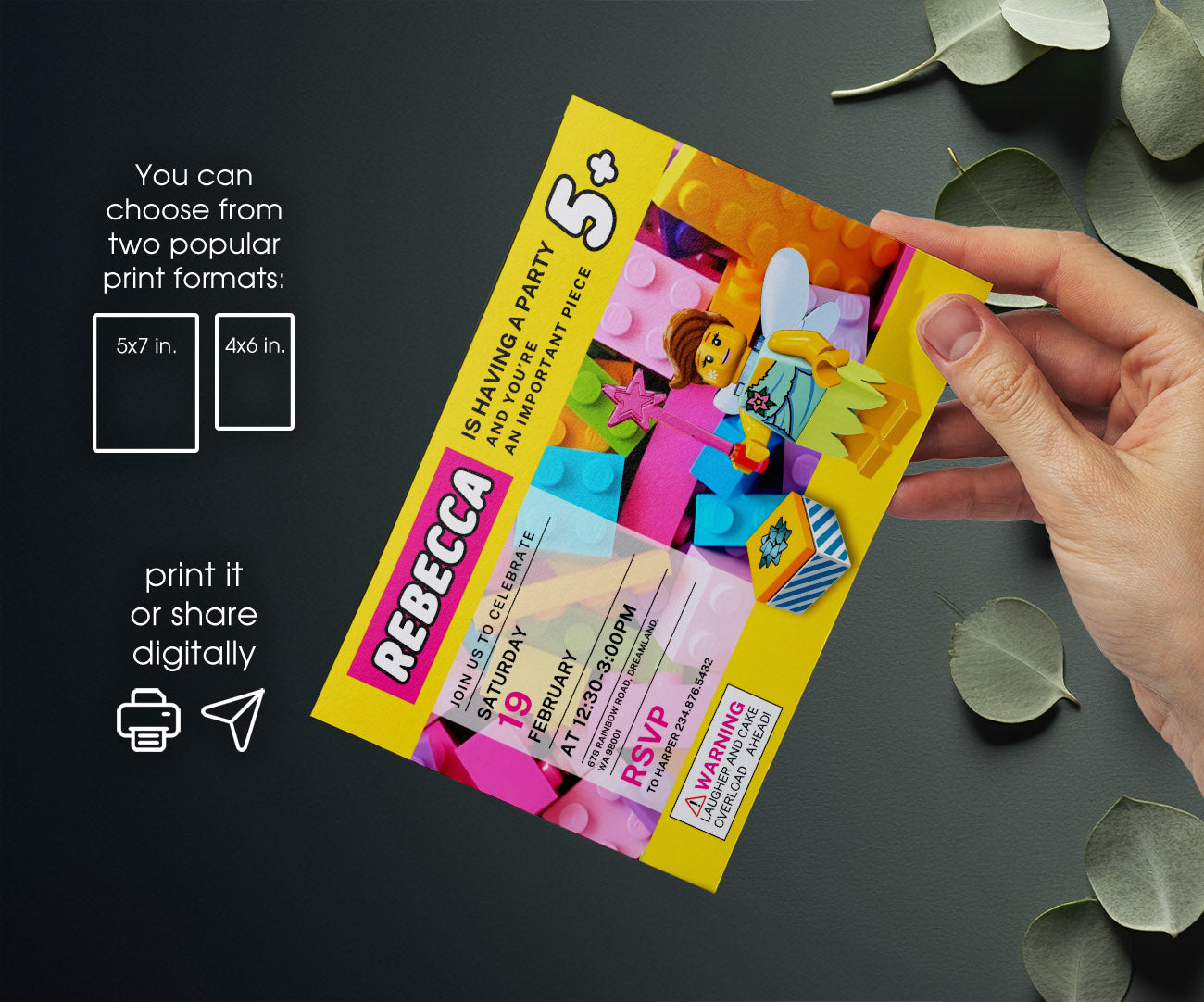 Lego Butterfly Fairy Girl customizable invitation template | Share or Print | girl | NT942