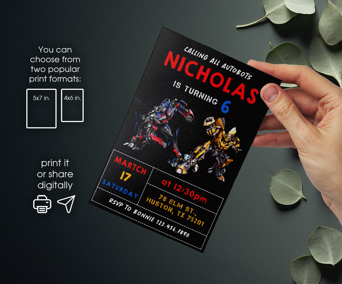 Transformers Rescue Bots customizable invitation template | Share or Print | boy | BH975