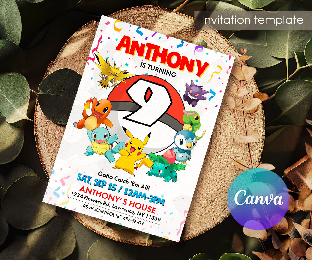 Pokemon Pikachu customizable invitation template | Share or Print | LS480