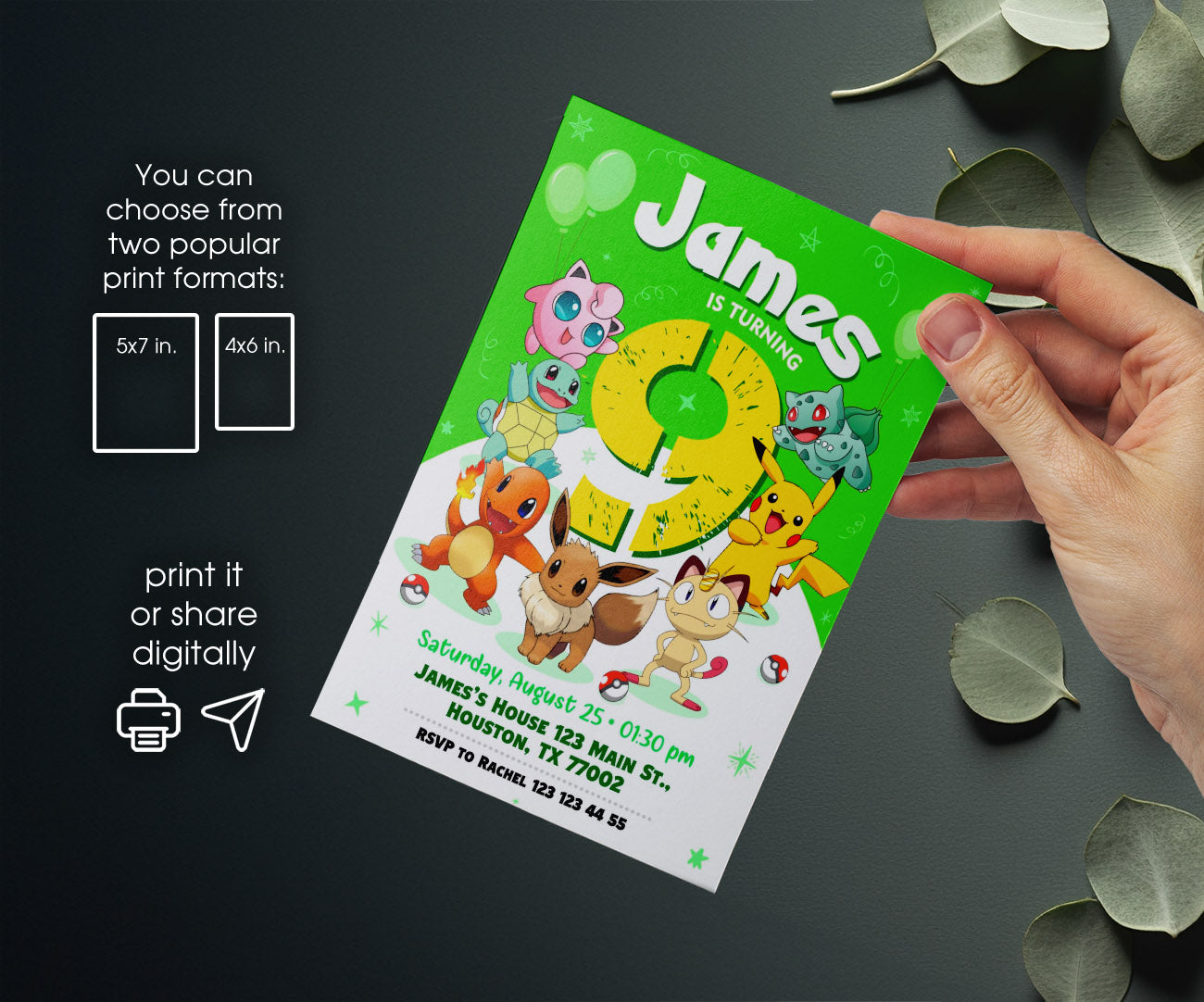 Pokemon Pikachu customizable invitation template | Share or Print | IS966