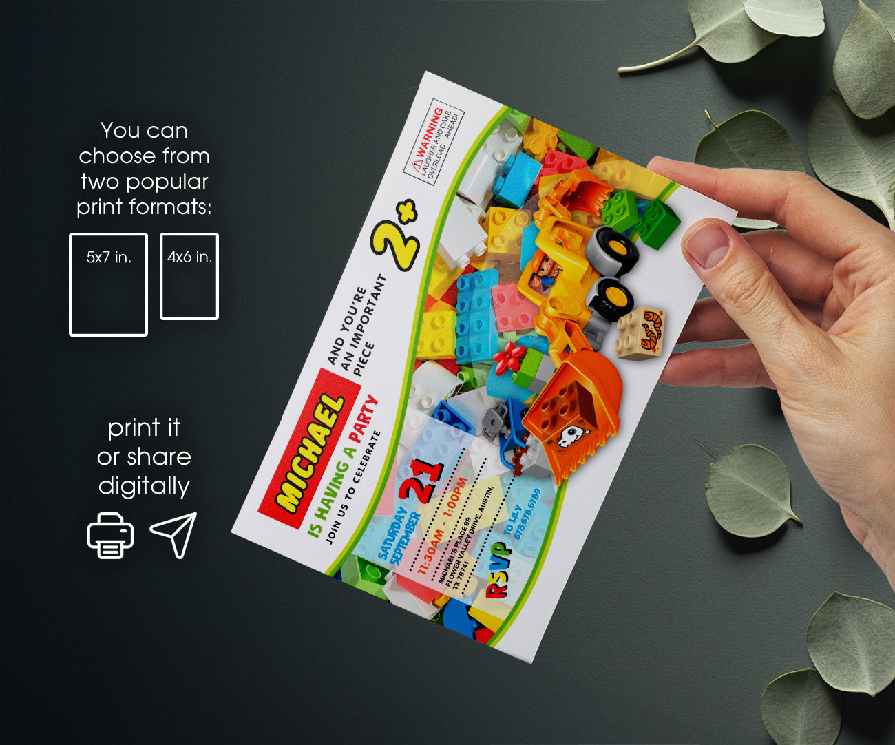 Lego Duplo Excavator customizable invitation template | Share or Print | AE340