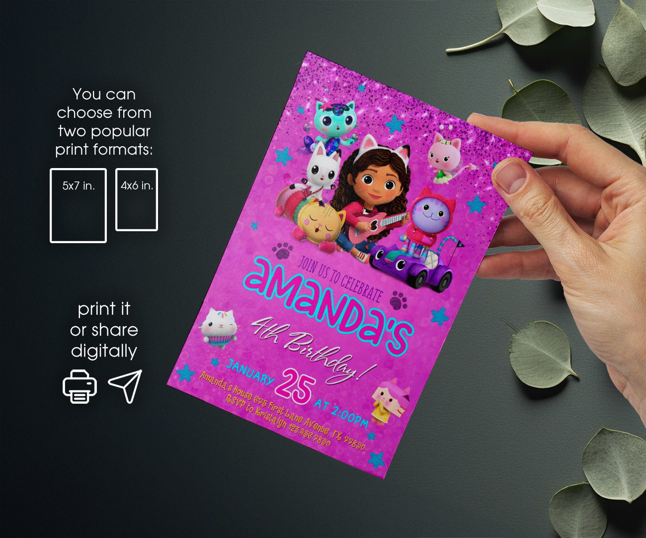 Gabby's Dollhouse Kitten customizable invitation template | Share or Print | girl | GL421