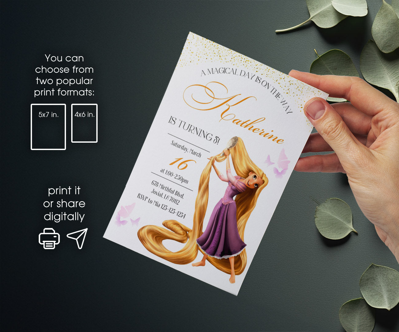 Rapunzel Princess Tangled customizable invitation template | Share or Print | girl | RO815