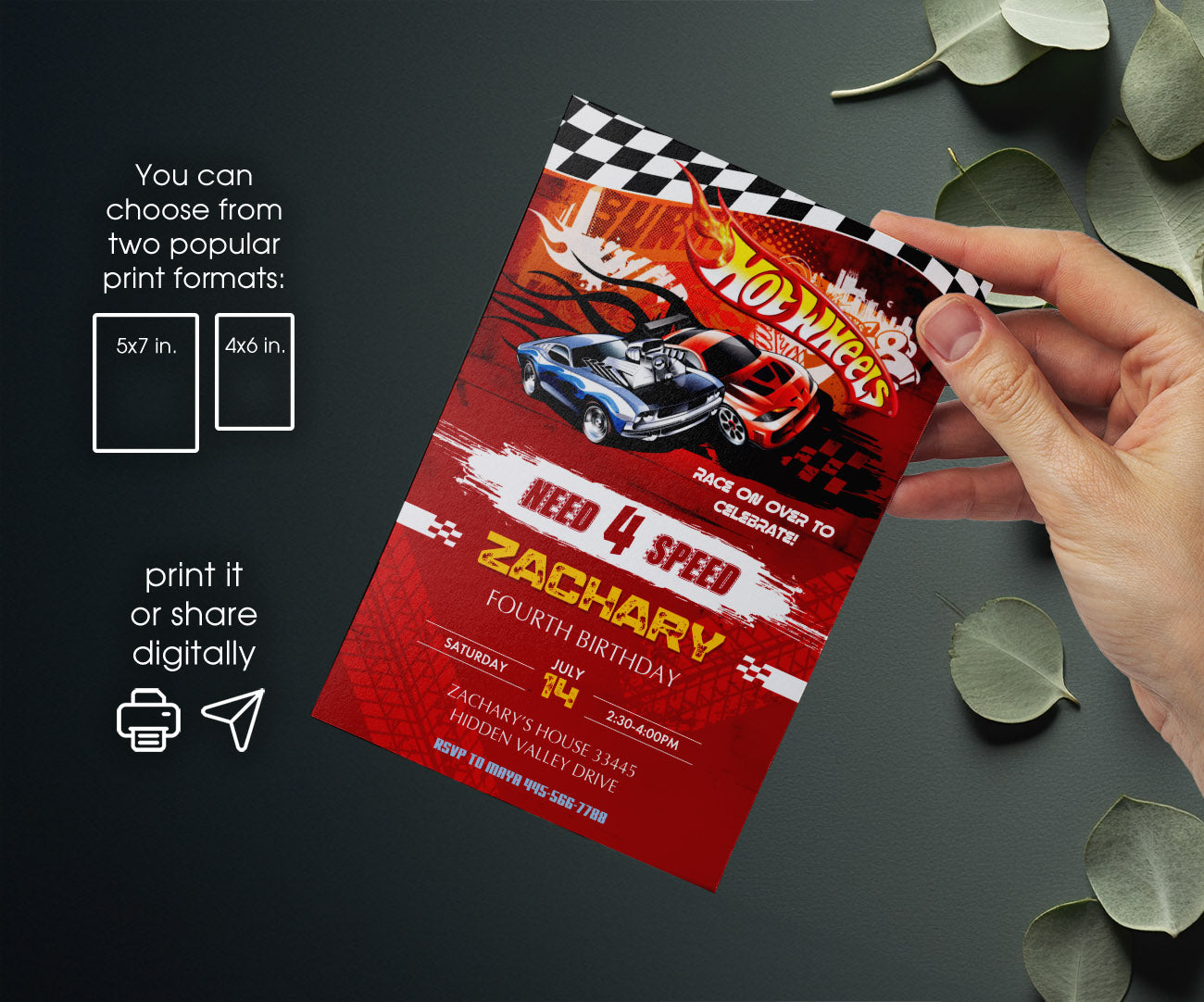 Hot Wheels Need Four Speed customizable invitation template | Share or Print | boy | ZC826