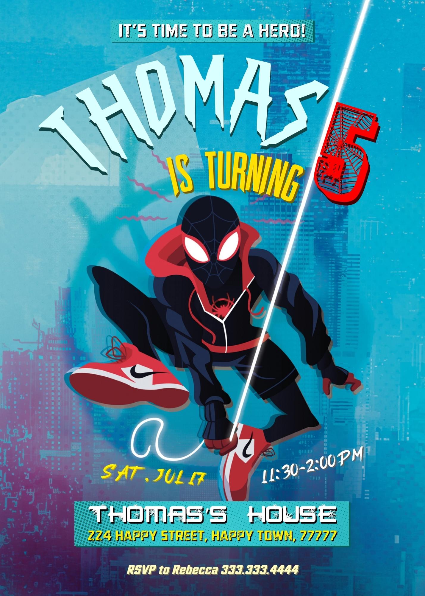 Spider Man Across the Spider-Verse customizable invitation template | Share or Print | boy | EL309