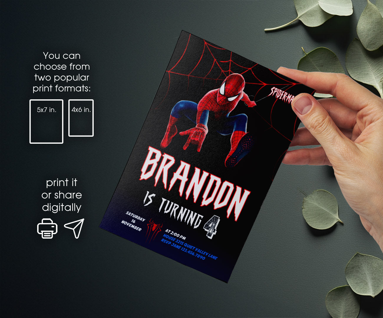 Spiderman Marvel Superhero customizable invitation template | Share or Print | boy | PN929