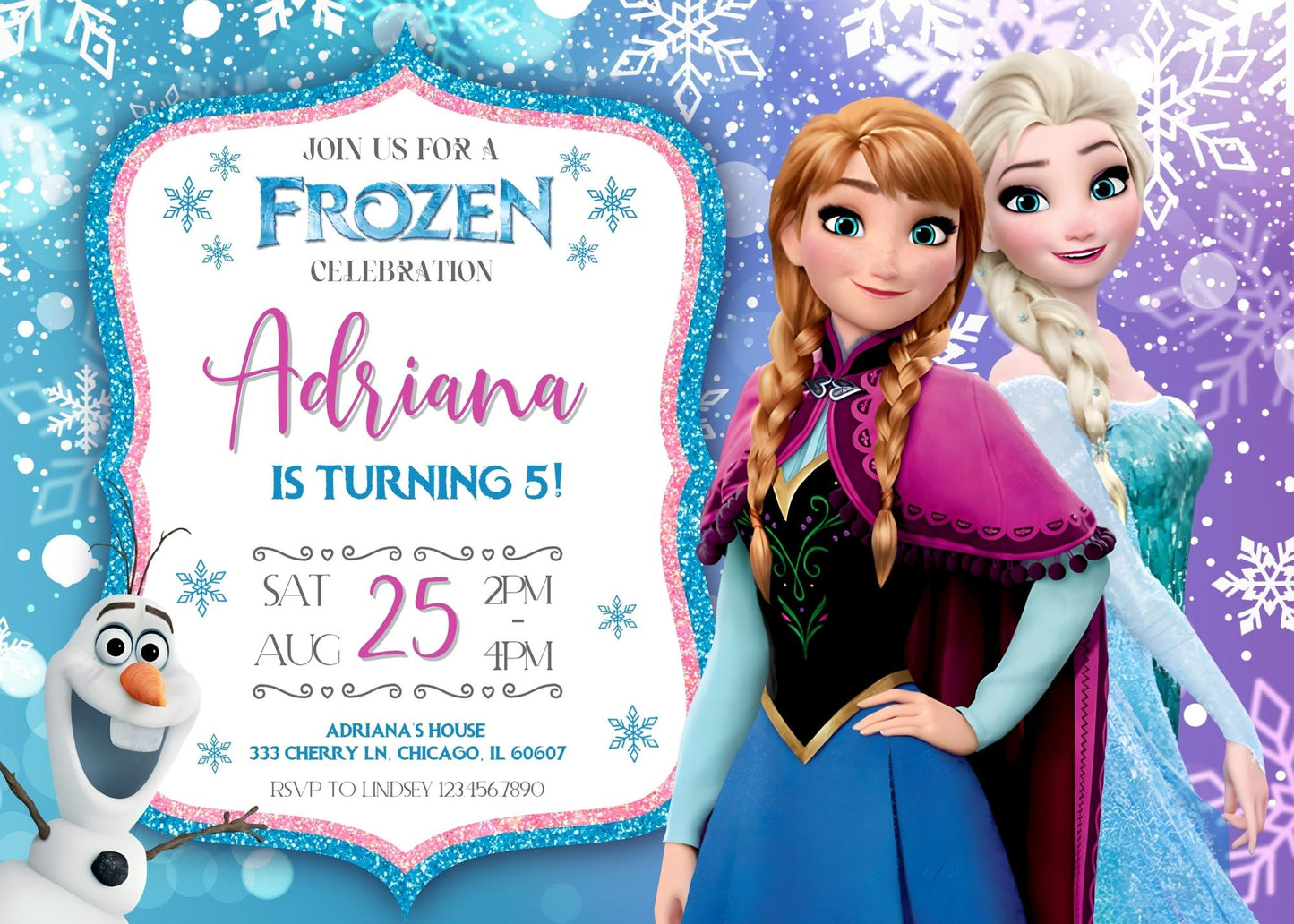 Frozen Elsa customizable invitation template | Share or Print | girl | HD740