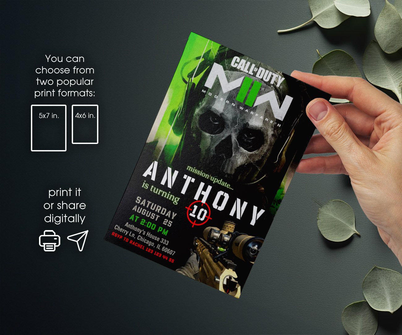 Call of Duty Gamer customizable invitation template | Share or Print | boy | ZA102
