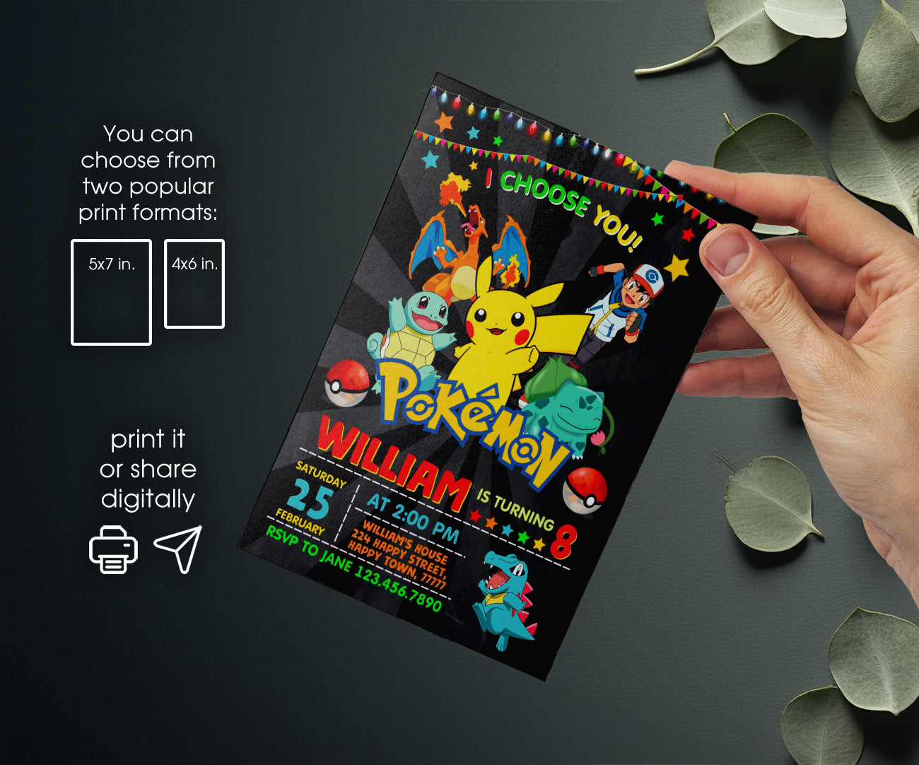 Pokemon Pikachu customizable invitation template | Share or Print | IP242