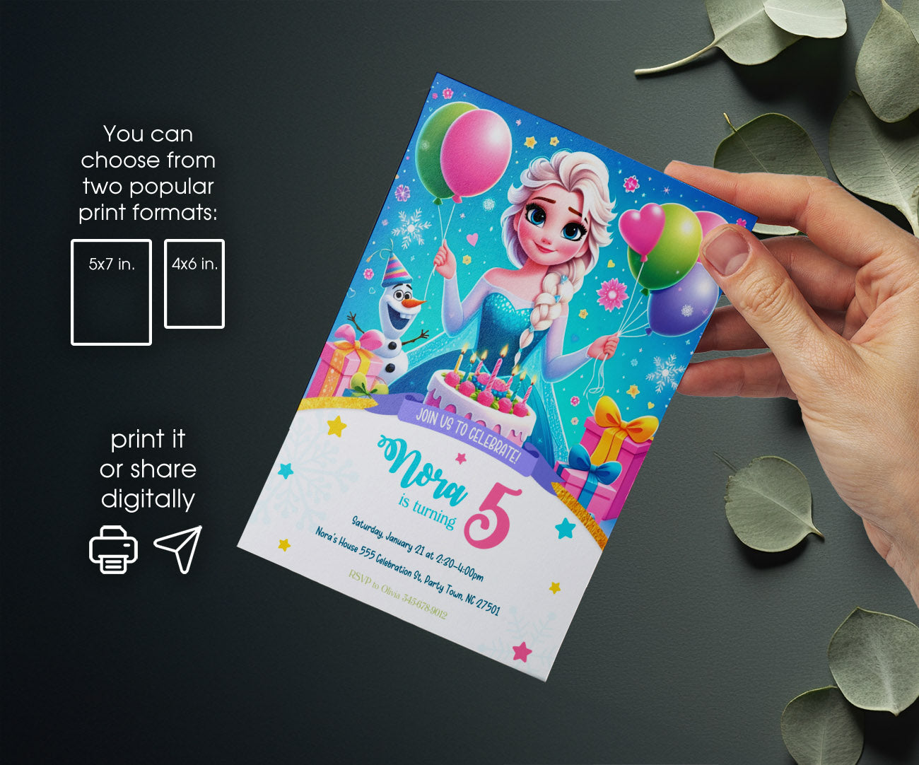 Frozen Elsa customizable invitation template | Share or Print | girl | ZD630