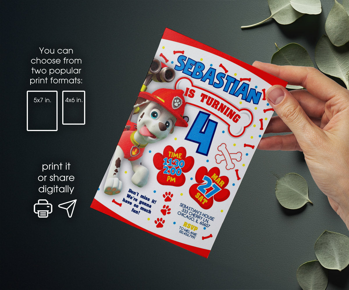 PAW Patrol customizable invitation template | Share or Print | QN357