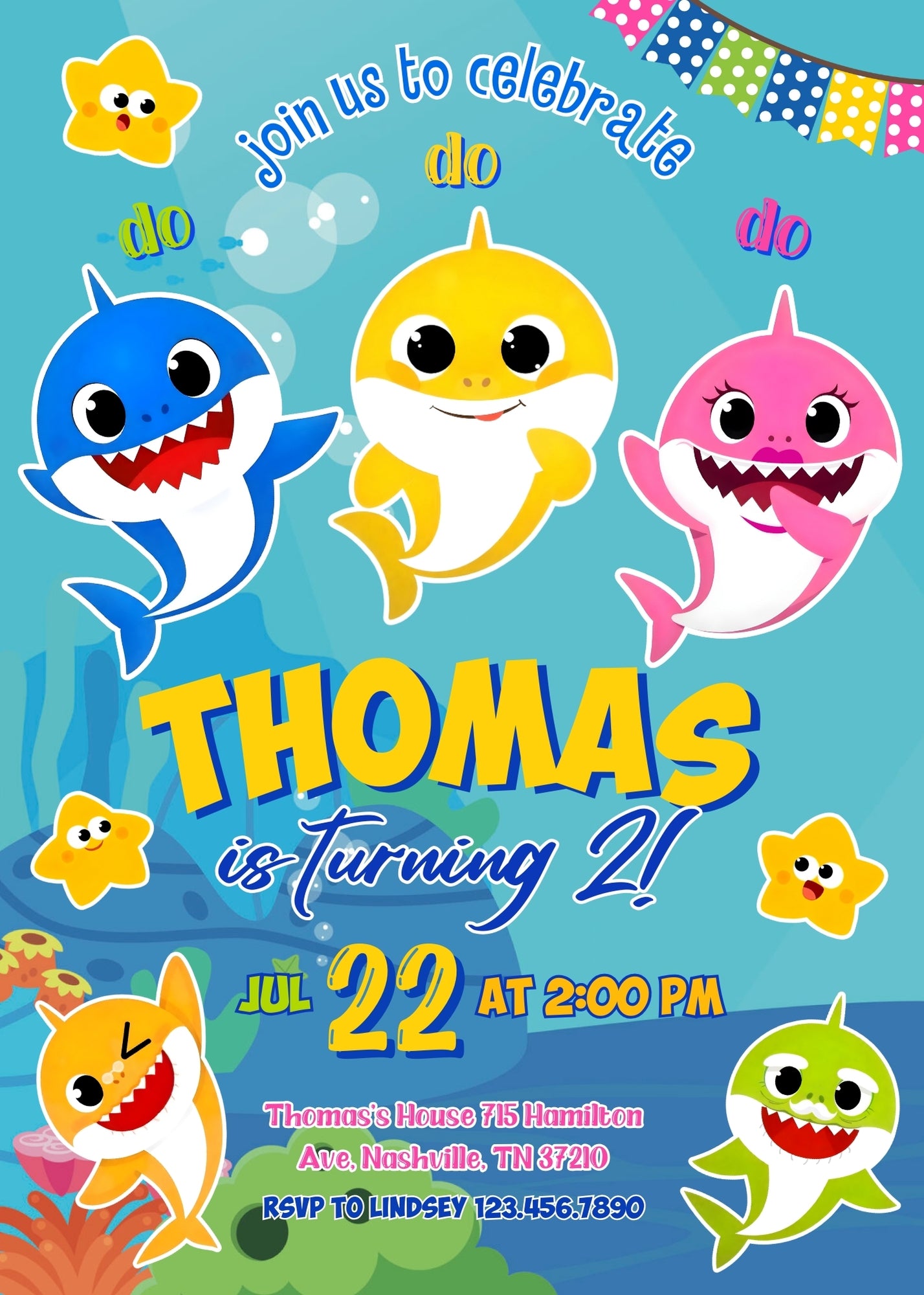 Baby Shark customizable invitation template | Share or Print | GW828