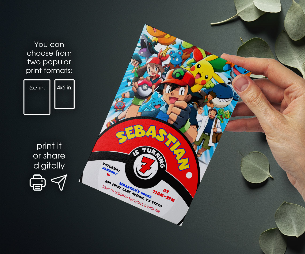 Pokemon Pikachu customizable invitation template | Share or Print | YK064